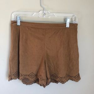 Brown suede shorts with cute design on bottom